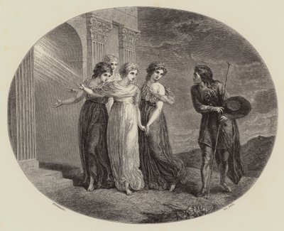 Invitationen, fra "Pilgrims Fremskridt" (gravering) af Thomas (after) Stothard