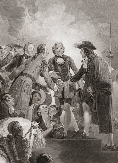 William, Prince of Orange (senere kong William III) lander i Brixham. (Print) af Thomas (after) Stothard