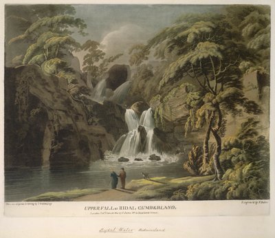 Upper Fall ved Ridal, Cumberland, indgraveret af F. Jukes af Thomas (after) Walmsley
