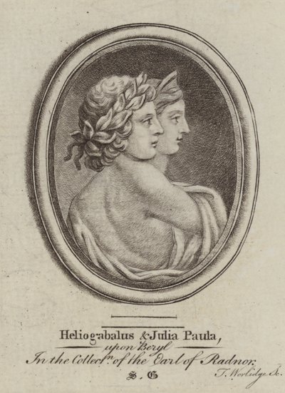 Heliogabalus, romersk kejser og kejserinde Julia Paula (gravering) af Thomas (after) Worlidge
