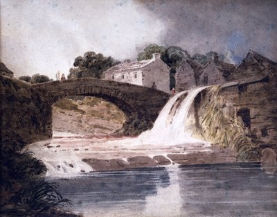 Bro og vandfald, ca. 1800-30 (akvarel) af Thomas (attr. to) Girtin