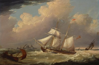 Den engelske brig "The Guide" på vej ind i floden Elben i Tyskland, 1828 af Thomas A. Binks