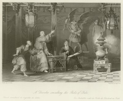 En hengiven, der konsulterer Sticks of Fate af Thomas Allom
