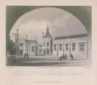 Eksteriør af Sankt Olaves Friskole af Thomas Allom