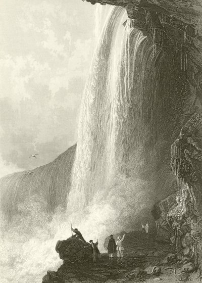 Horse Shoe Fall, Niagara. Indgang til Cavern of, på den engelske side af Thomas Allom