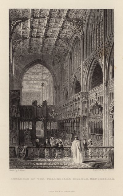 Interiør af Collegiate Church i Manchester af Thomas Allom