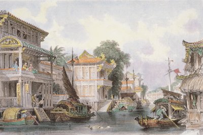 Scene på Horan-kanalen nær Canton, ca. 1850 af Thomas Allom