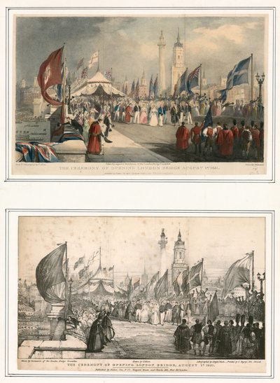 Ceremonien for åbning af London Bridge 1. august 1831 af Thomas Allom