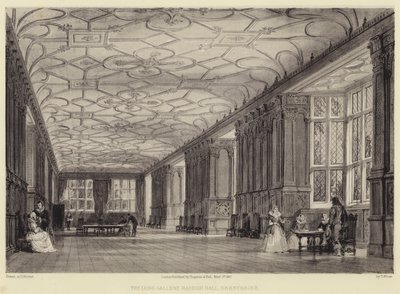 The Long Gallery, Haddon Hall, Derbyshire af Thomas Allom
