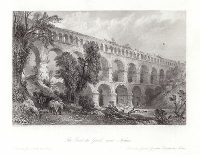 Pont du Gard, nær Nismes af Thomas Allom
