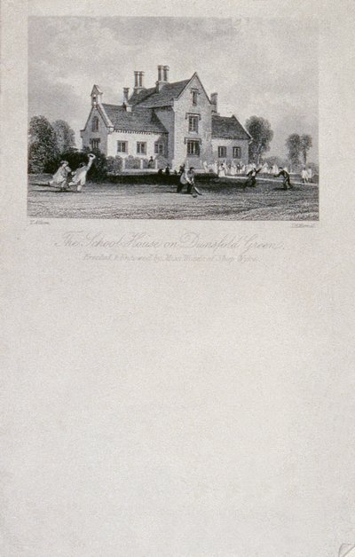The School House på Dunsfold Green, Surrey, 1850 (stållinjegravering) af Thomas Allom