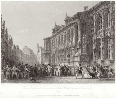 Rådhus med folkets opstand mod Charles V af Thomas Allom