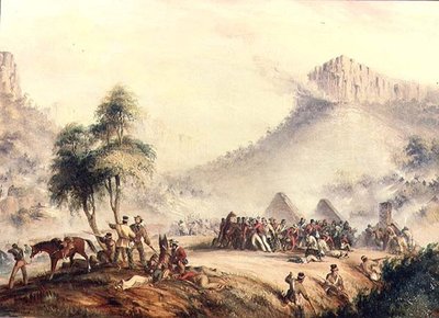 Oberst Yarboroughs patrulje angrebet i Waterkloof af Kaffir og Rebel Hottentots af Thomas Baines