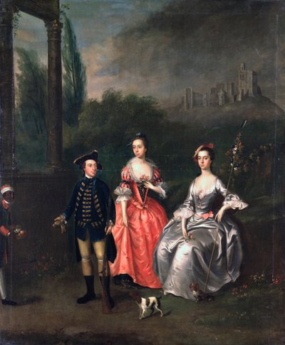 Portræt af kaptajn Fenwick, hans hustru Isabella Orde og hans søster Ann, ca. 1746 af Thomas Bardwell