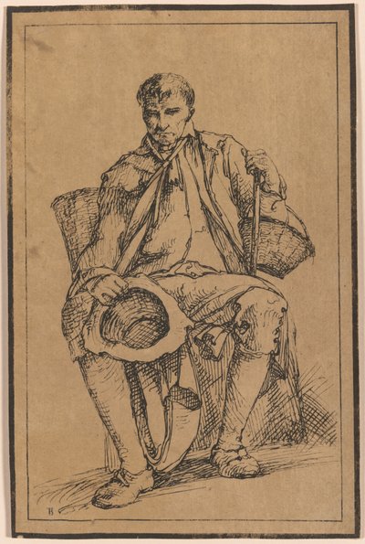 Fyrre litografiske indtryk fra tegninger af landskabssceneri af Thomas Barker, udvalgt fra hans studier af rustikke figurer efter naturen: [Siddende mand med kurve med hat og spadserestok af Thomas Barker