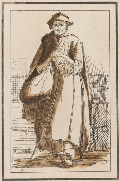 Fyrre litografiske indtryk fra tegninger af landskabslandskab af Thomas Barker, valgt fra hans studier af rustikke figurer efter naturen: [gammel kvinde i kappe med spændte hænder] af Thomas Barker