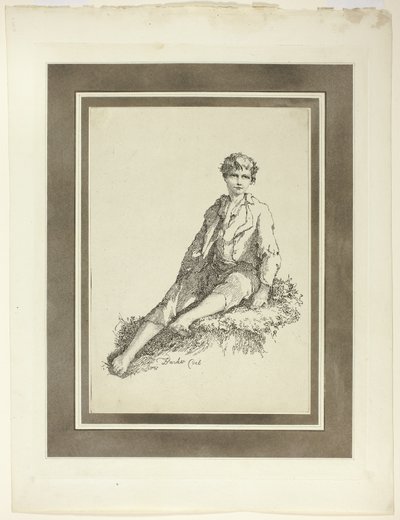 Young Boy Seated, fra det første nummer af Specimens of Polyautography af Thomas Barker