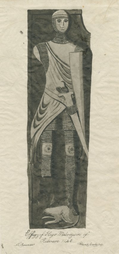Mavesyn Ridware - Tomb of Hugo Mavesyn: sepia- og blæksporing, nd [?sent 18. århundrede] af Thomas Barrett