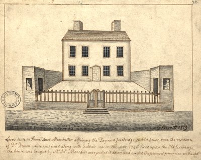 Levers House, Manchester, 1819 (pen og blæk og vask på papir) af Thomas Barritt