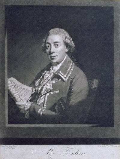 Portræt af Giusto Ferdinando Tenducci (ca. 1735-90), italiensk castrato, graveret af William Dickinson (1746-1823), 1782 af Thomas Beach