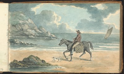 Album med landskabs- og figurstudier: Man Riding a Horse on the Beach af Thomas Bradshaw