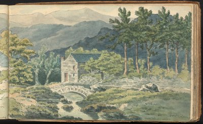 Album med landskabs- og figurstudier: To huse langs en vejkant i bjergene af Thomas Bradshaw
