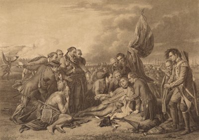 General Wolfes død på Abrahams højder, Quebec, 13. september 1759, 1886 af Thomas Brown