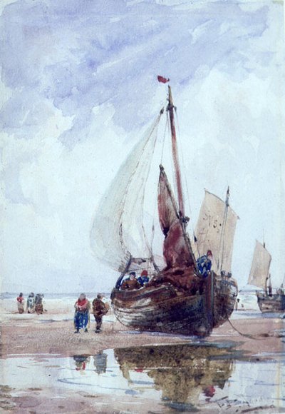 En strandet fiskesmed (akvarel) af Thomas Bush Hardy