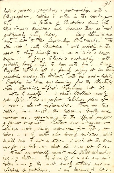 Beskriver det kontor, han deler med Frank Bellew, og et brev fra William Boutcher.     Transskription af Thomas Butler Gunn