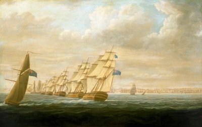 Nelsons kystnære blokadeeskadre ved Cadiz, juli 1797, ca. 1800 (olie på lærred) af Thomas Buttersworth