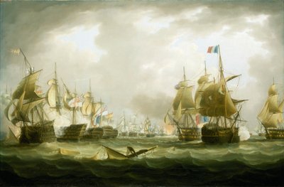 Slaget ved Trafalgar, 21. oktober 1805, kampens begyndelse, begyndelsen af det 19. århundrede (olie på lærred) af Thomas Buttersworth