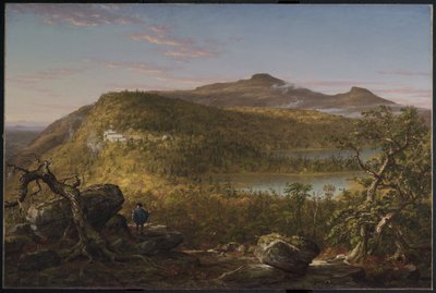 Udsigt over de to søer og Mountain House, Catskill-bjergene, morgen af Thomas Cole