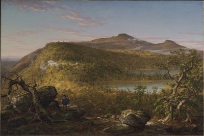 Udsigt over de to søer og Mountain House, Catskill Mountains, morgen af Thomas Cole