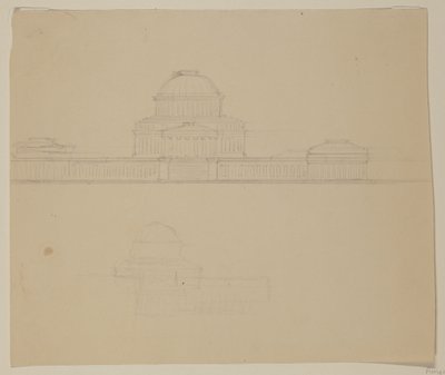 Forhøjning af Ohio State House, ca. 1838 (grafitblyant på beige vævet papir) af Thomas Cole