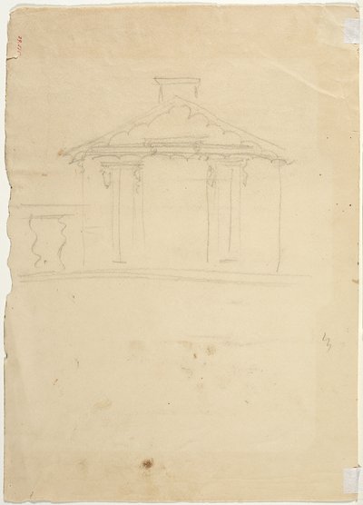 Frihåndstegning af elevation af nyt studie i Cedar Grove af Thomas Cole
