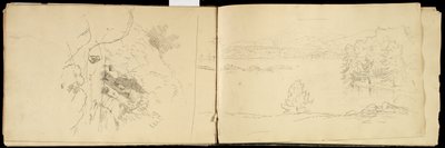 Hoosick eller Saddle Mountain og søen nær Pittsfield, ca. 1832 (blyant på offwhite papir) (se også 3514873) af Thomas Cole