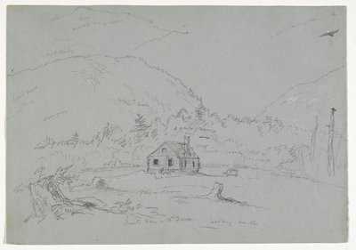 Hus i Mount Desert, ca. 1844 (grafit forhøjet med hvid farveblyant på papir) af Thomas Cole