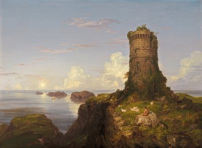 Italiensk kyst med ruineret tårn. 1838 af Thomas Cole