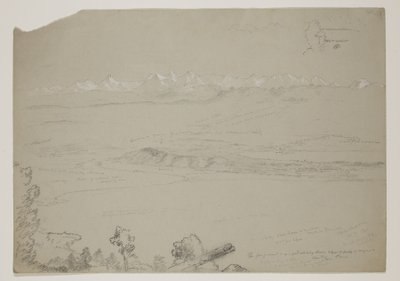 Lake Yverdon eller Neuchatel fra Hill Chaumont, Schweiz, 1841 (blyant forhøjet med gouache på papir) af Thomas Cole