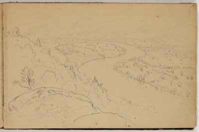 Panorama af Oxbow på Connecticut-floden set fra Mount Holyoke, ca. 1832 (blyant på papir) af Thomas Cole