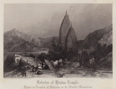 Ydre af Hindoo Temple (farve litho) af Thomas Colman (after) Dibdin
