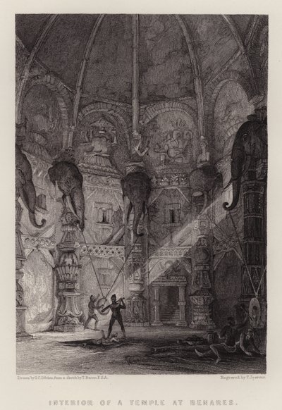 Interiør af et tempel i Benares (farve litho) af Thomas Colman (after) Dibdin