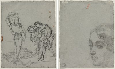 Duel efter maskebolden (recto); Hoved af en kvinde (verso) af Thomas Couture