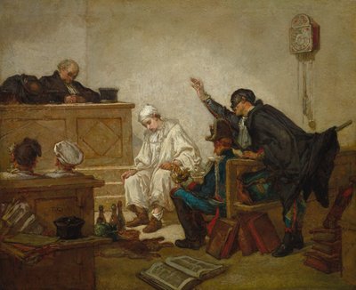 Pierrot in Criminal Court, ca. 1864-70 (olie på træpanel) af Thomas Couture