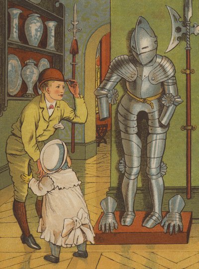 Paris: Manden i rustning på Musee de Cluny (farve litho) af Thomas Crane