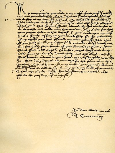 Brev fra Thomas Cranmer til Thomas Cromwell, Ford, 13. august 1537 af Thomas Cranmer