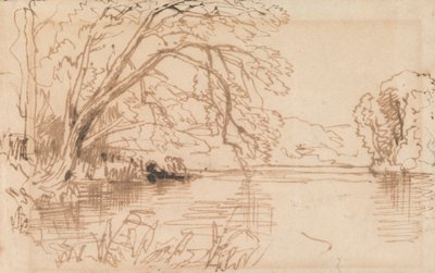 Et træ, der hænger over en flod af Thomas Creswick