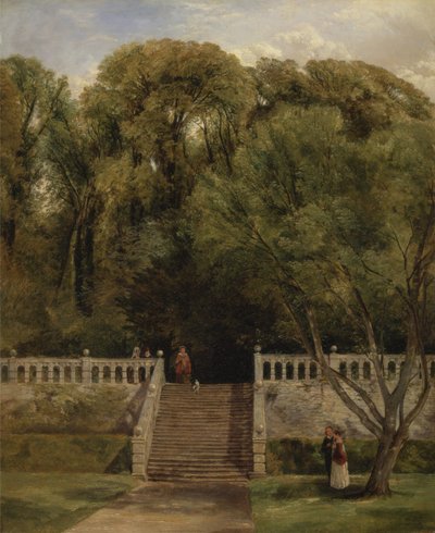 På terrassen ved Haddon Hall, Derbyshire af Thomas Creswick