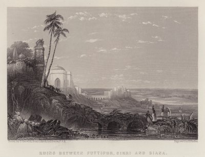 Ruiner mellem Futtipur, Sikri og Biana (farve litho) af Thomas Creswick