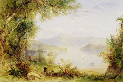 Udsigt over Hudson River, ca. 1840-45 (olie på panel) af Thomas Creswick